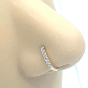 Gold Bar 24 KT Gold Plated Nose Cuff Fake Nose Rings Cubic Zirconia No Piercing